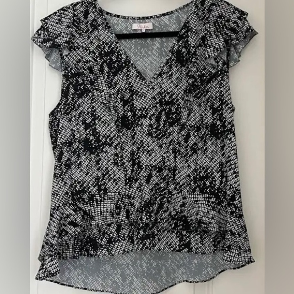 Black and white parker ruffle tank